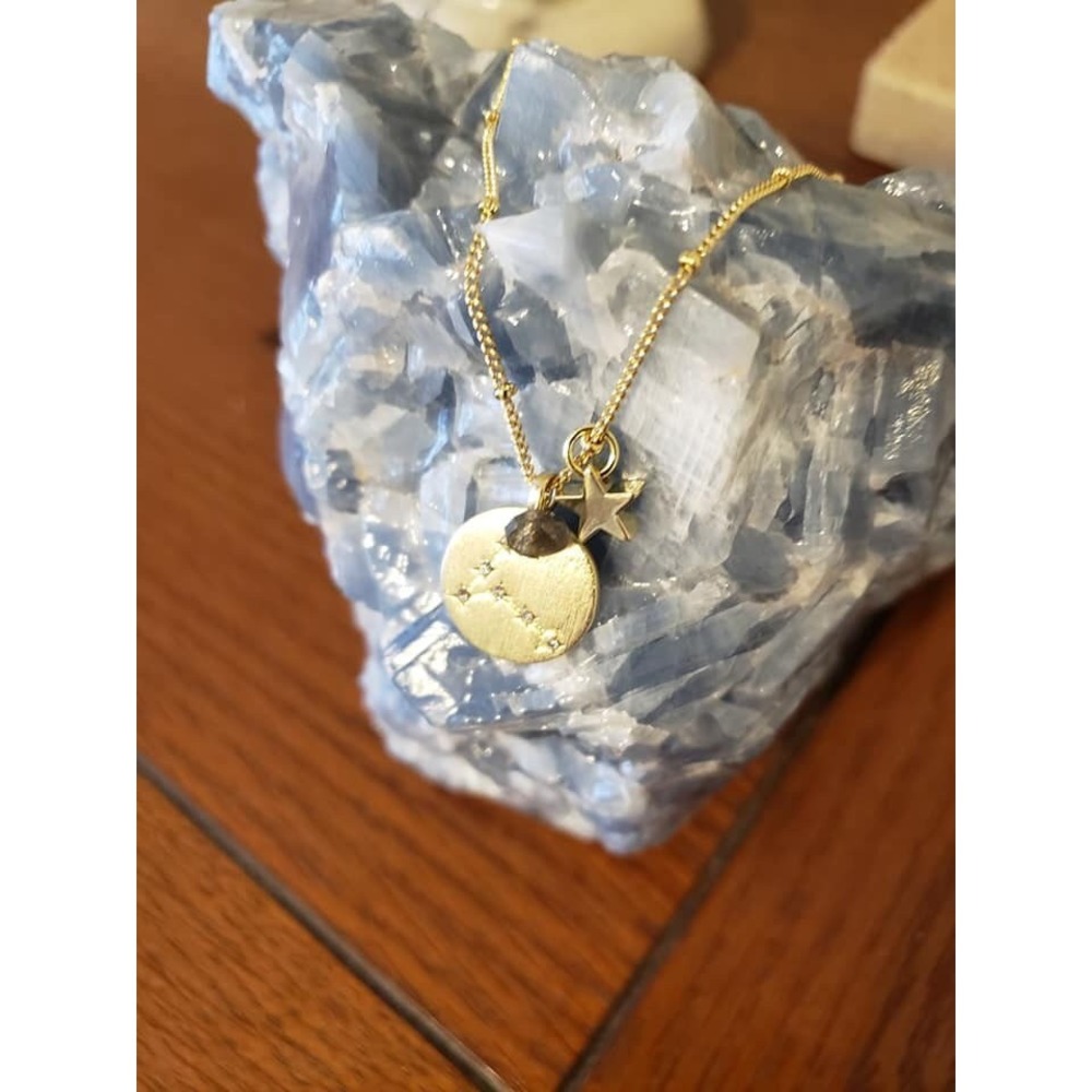 NEW Pisces Zodiac Pendant‎ Necklace 3in1 Constellation Star Smokey Quartz